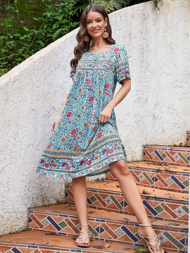 CRIPOM Store Womens Nightgown Short Sleeve House Dress with Pockets-Floral Print Mumu Dress S-3XL - Image 2